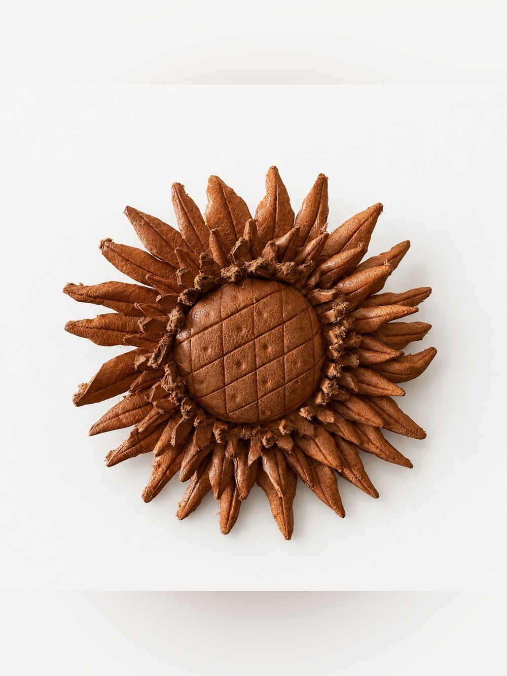 Vintage leather Sunflower Brooch Pin — Floral Accent